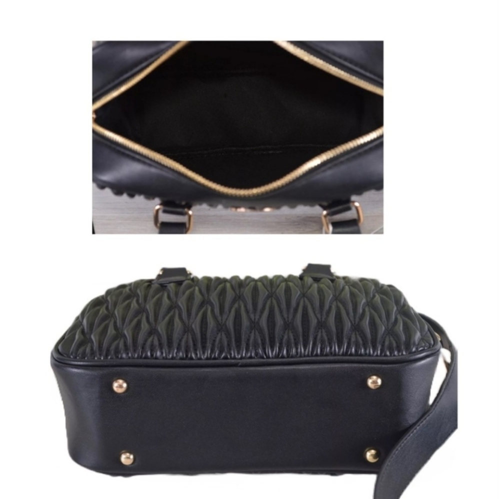 Valentino Orlandi Black Quilted Satchel with Gold Emblem - Picture 3 of 7